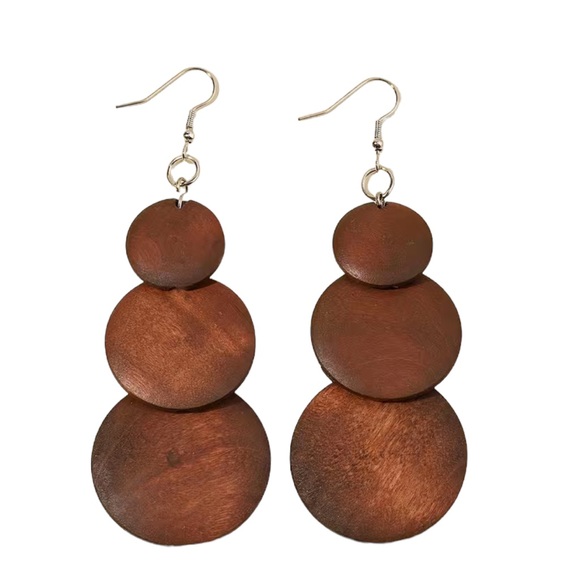 HOT DEAL! 🔥 Boho Brown Wooden Disk Drop Earrings - Picture 1 of 5